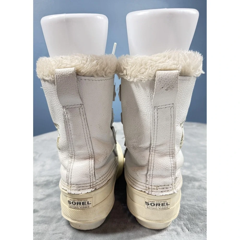Sorel Manitou Boots Womens Size 8 White Leather Wool Lined Winter Snow Lace Up
